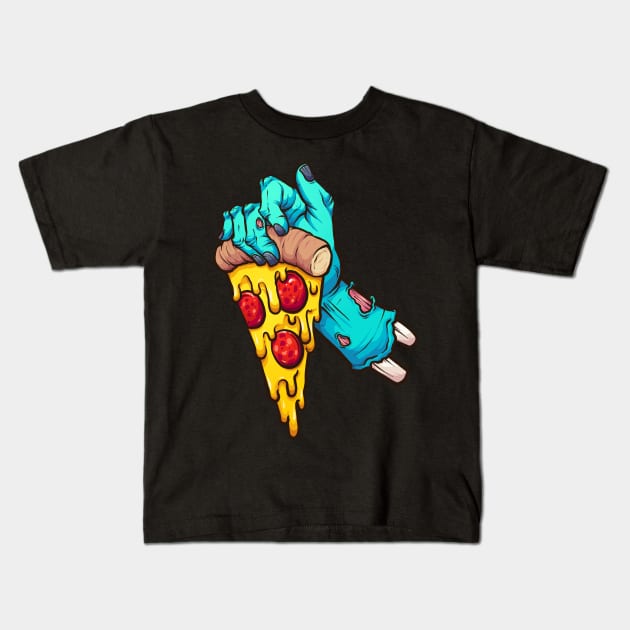 Zombie pizza Kids T-Shirt by memoangeles